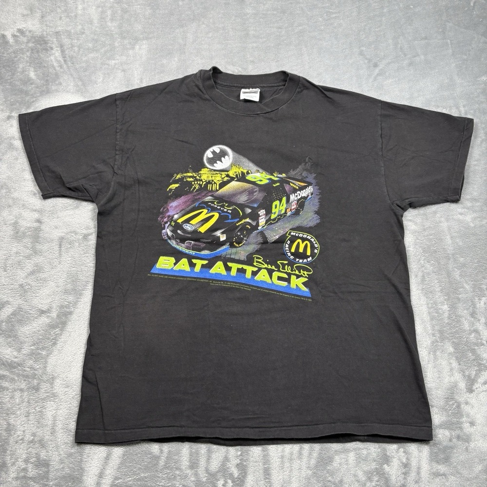 Vintage 90s McDonald's Batman Bill Elliott Nascar Racing Black XL Made In USA
